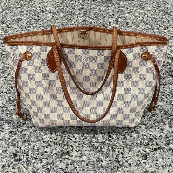 Louis Vuitton Handbags - Louis Vuitton Damier Azur Canvas Tote with Brown Leather Trim